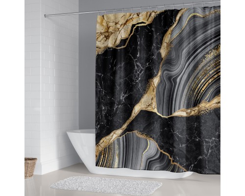 93, Комплект ковриков для ванной и туалета со шторкой 80x50 см (Золотой мрамор)