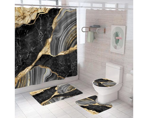 93, Комплект ковриков для ванной и туалета со шторкой 80x50 см (Золотой мрамор)