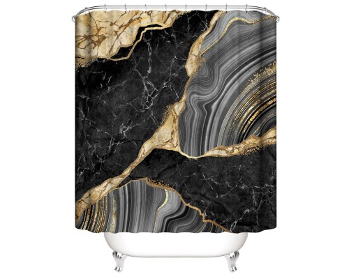 93, Комплект ковриков для ванной и туалета со шторкой 80x50 см (Золотой мрамор)