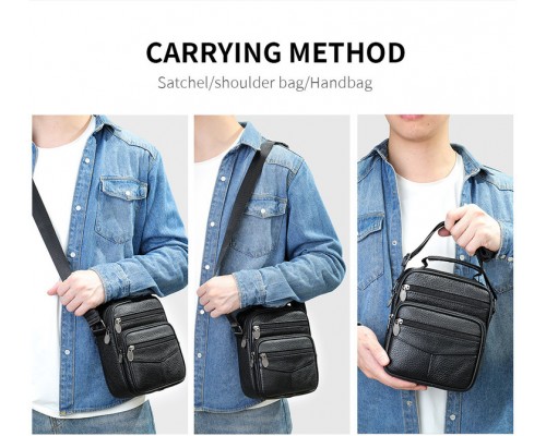 Мужская барсетка натуральная кожа с ручкой черная 