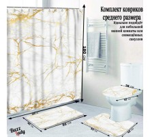 Комплект ковриков для ванной и туалета со шторкой Флис (Белый мрамор)