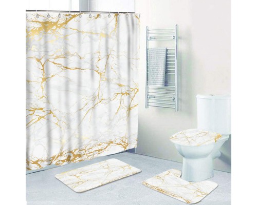 Комплект ковриков для ванной и туалета со шторкой (Белый мрамор)