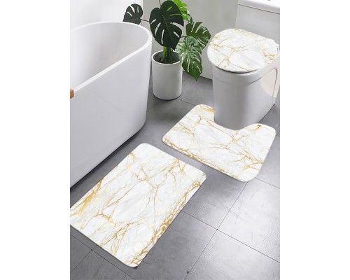 Комплект ковриков для ванной и туалета со шторкой (Белый мрамор)