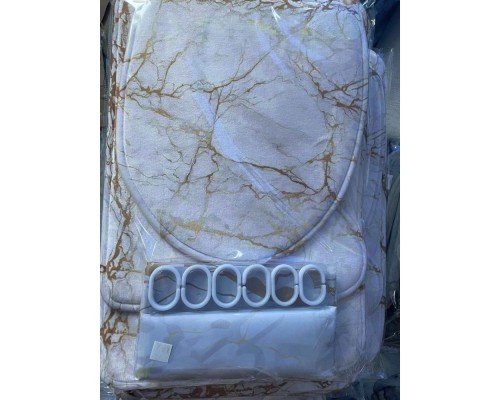 Комплект ковриков для ванной и туалета со шторкой (Белый мрамор)