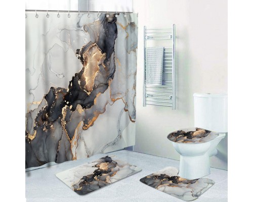 89, Комплект ковриков для ванной и туалета со шторкой 60*40 см (Мрамор), , 13990 тг, 959662, Buzz Lady, Аксессуары для ванной комнаты