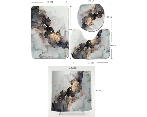 89, Комплект ковриков для ванной и туалета со шторкой 60*40 см (Мрамор), , 13990 тг, 959662, Buzz Lady, Аксессуары для ванной комнаты