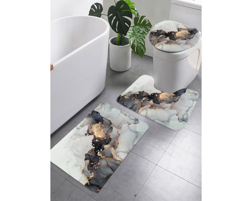 89, Комплект ковриков для ванной и туалета со шторкой 60*40 см (Мрамор), , 13990 тг, 959662, Buzz Lady, Аксессуары для ванной комнаты