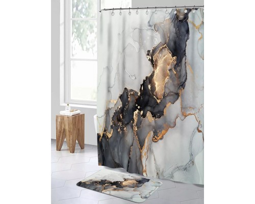 89, Комплект ковриков для ванной и туалета со шторкой 60*40 см (Мрамор), , 13990 тг, 959662, Buzz Lady, Аксессуары для ванной комнаты