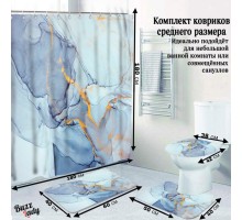 Комплект ковриков для ванной и туалета со шторкой 60*40 см (Голубой мрамор)