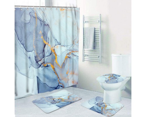 Комплект ковриков для ванной и туалета со шторкой 60*40 см (Голубой мрамор)