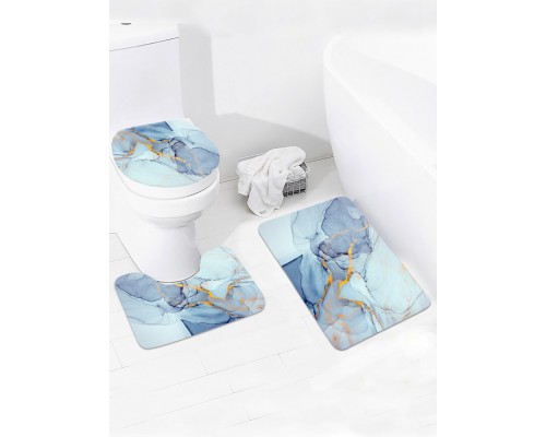 Комплект ковриков для ванной и туалета со шторкой 60*40 см (Голубой мрамор)