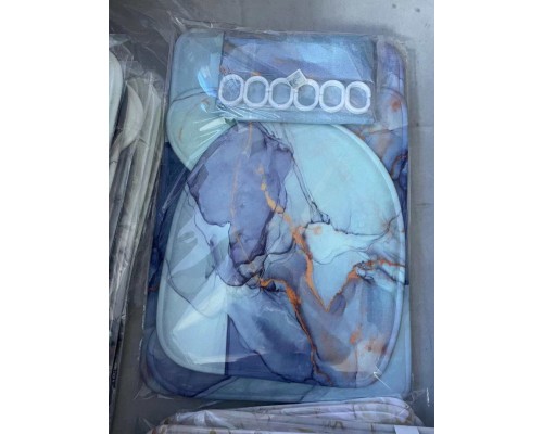 Комплект ковриков для ванной и туалета со шторкой 60*40 см (Голубой мрамор)