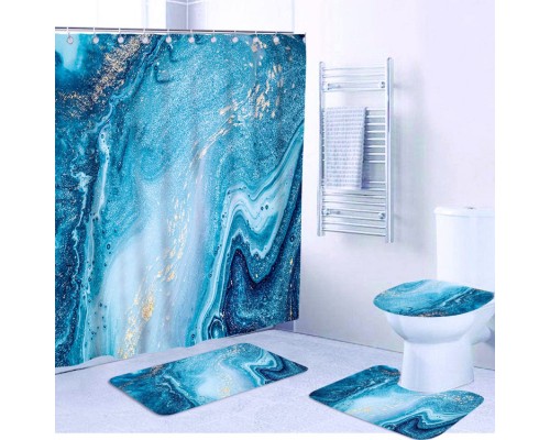 Комплект ковриков для ванной и туалета со шторкой (Малахит)