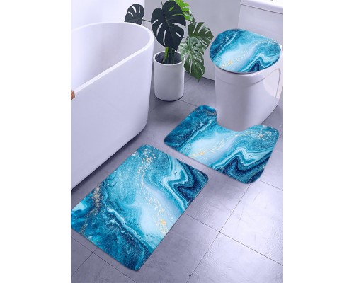 Комплект ковриков для ванной и туалета со шторкой (Малахит)