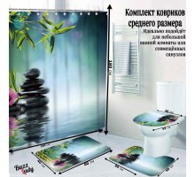 Комплект ковриков для ванной и туалета со шторкой 60x40 см (Камень Дзен)