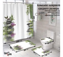 Комплект ковриков для ванной и туалета со шторкой (Дзен камень и вода)