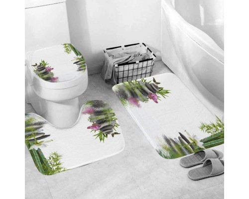 Комплект ковриков для ванной и туалета со шторкой (Дзен камень и вода)