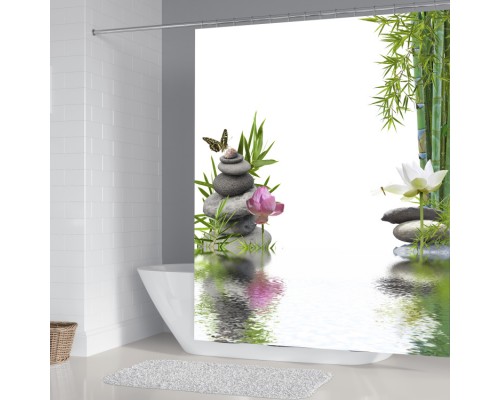 Комплект ковриков для ванной и туалета со шторкой (Дзен камень и вода)