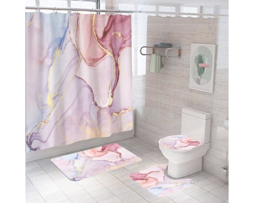 91, Комплект ковриков для ванной и туалета со шторкой 60*40 см (Розовый мрамор), , 13990 тг, 606777, Buzz Lady, Аксессуары для ванной комнаты