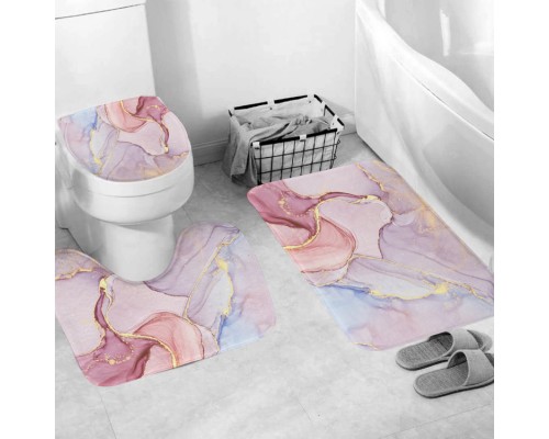 91, Комплект ковриков для ванной и туалета со шторкой 60*40 см (Розовый мрамор), , 13990 тг, 606777, Buzz Lady, Аксессуары для ванной комнаты