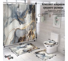 Комплект ковриков для ванной и туалета со шторкой 60x40 см (Серебрянный мрамор)