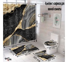 Комплект ковриков для ванной и туалета со шторкой 80x50 см (Золотой мрамор