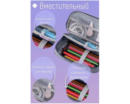 Пенал Buzz Lady Пенал универсальный BZ65467, застежка молния, серый