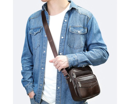 Мужская барсетка натуральная кожа с ручкой кофейная 